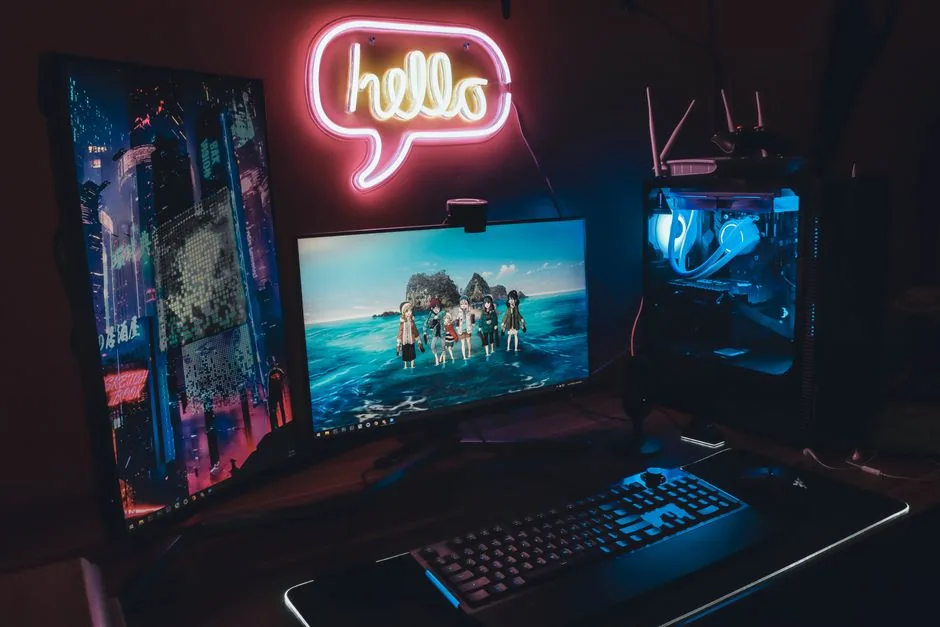 gaming pc streaming setup with two monitors