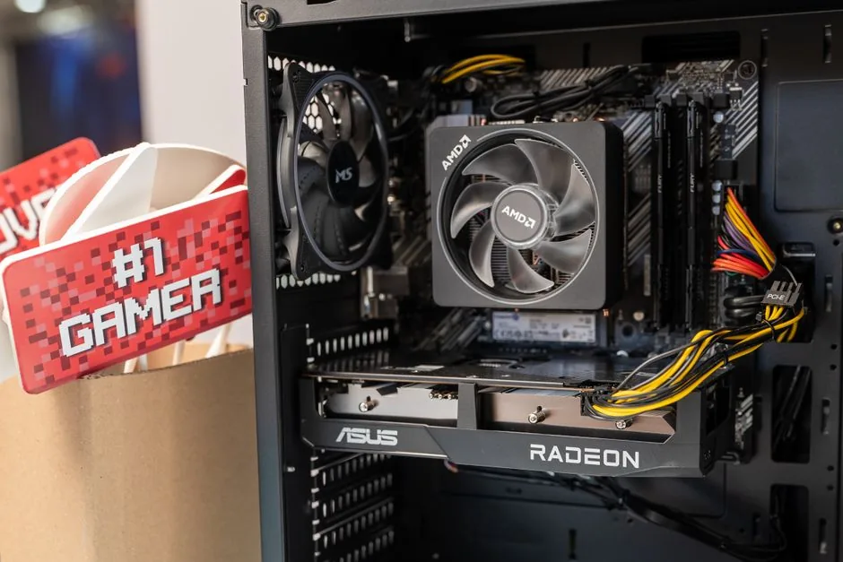 RX 9070 XT vs 5070 Ti PC interior with graphics card