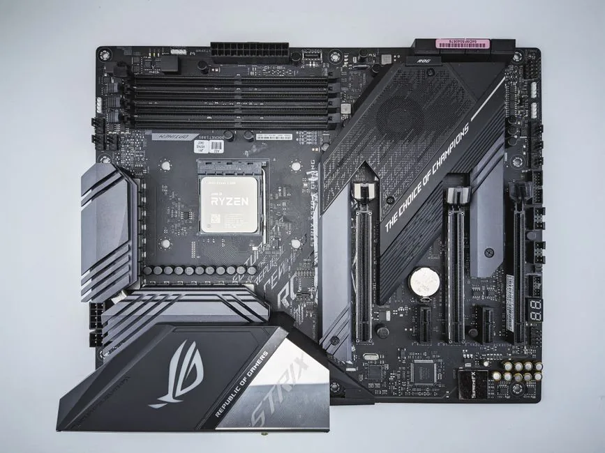 Ryzen 7 9800X3D gaming PC build close-up of motherboard