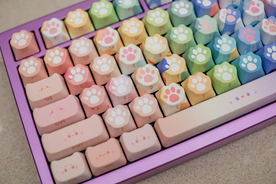 close-up of colorful pbt keycaps
