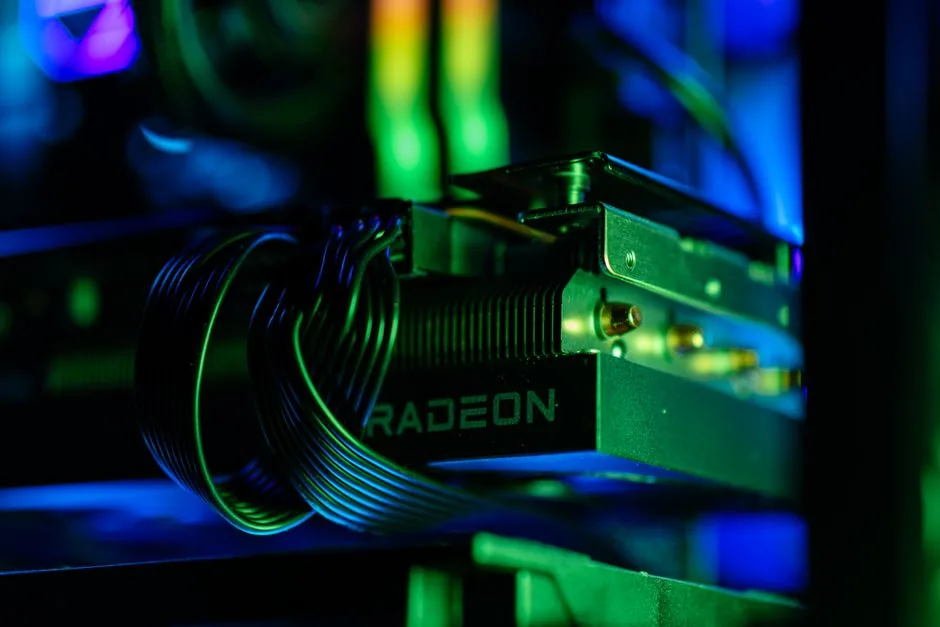 RX 9070 XT gaming PC build close-up of graphics card