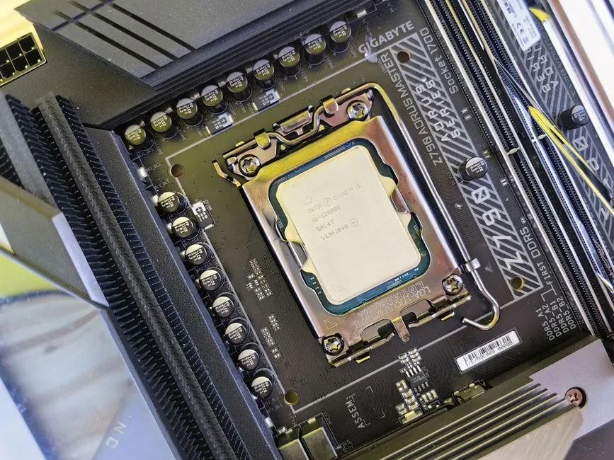 A CPU mounted on a high-performance motherboard inside a gaming PC build