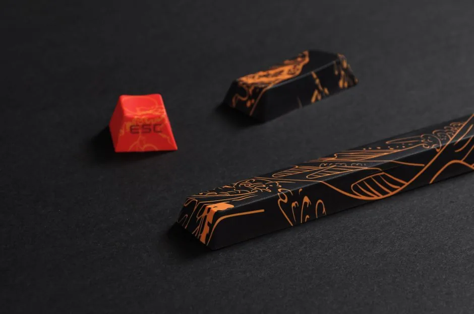 artisan resin keycap on a mechanical keyboard