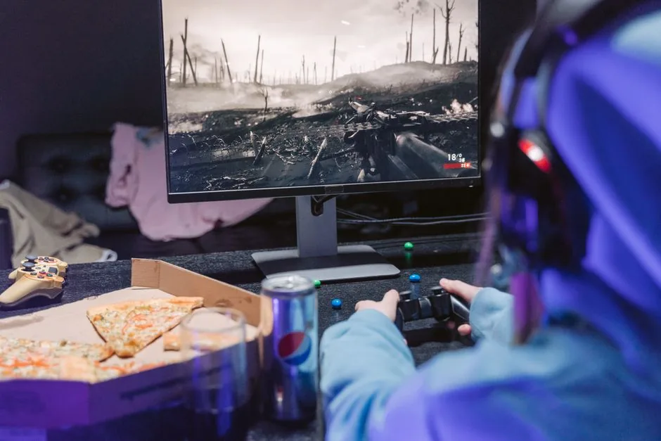 Competitive FPS gaming setup with monitor, keyboard, and PC