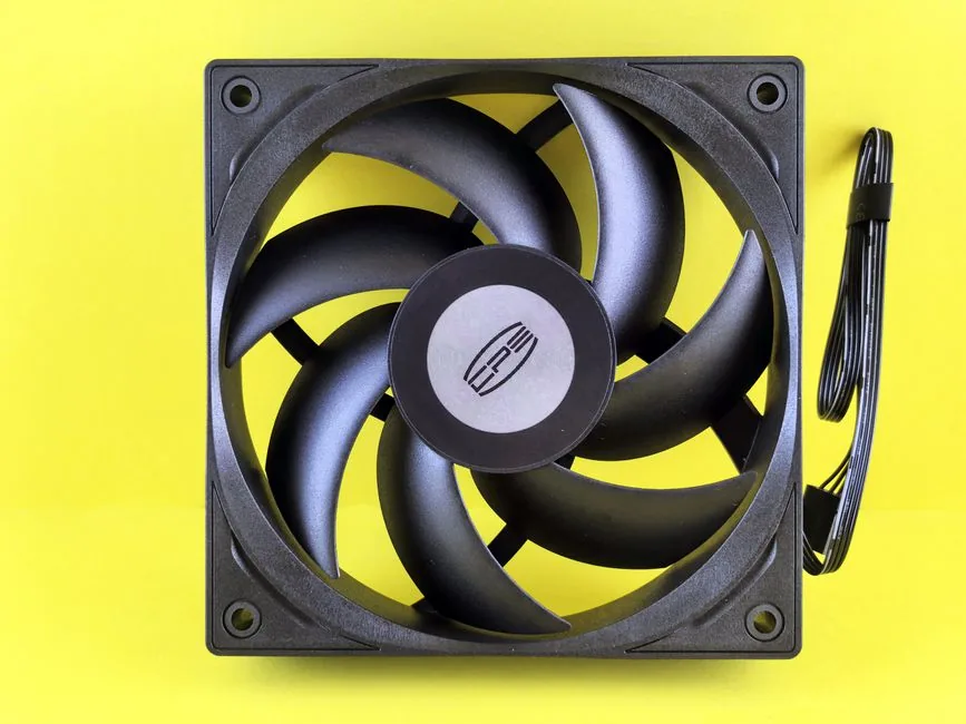 black case cooling fan against a dark backdrop