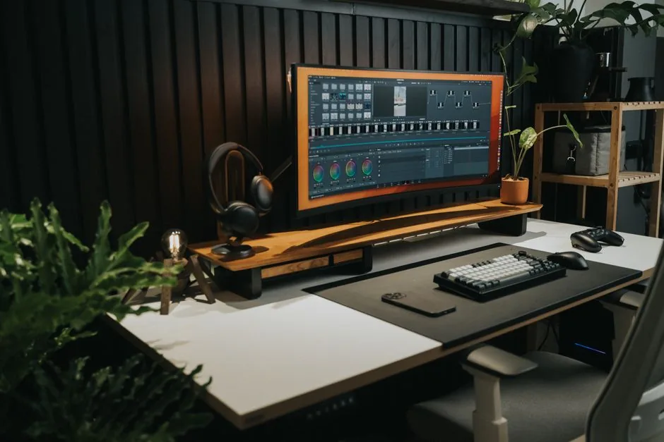 dual monitor gaming and streaming desk with two panels