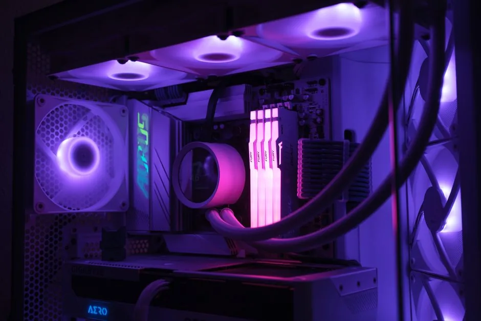 RTX 5080 build — gaming PC with vibrant RGB lighting and cooling system