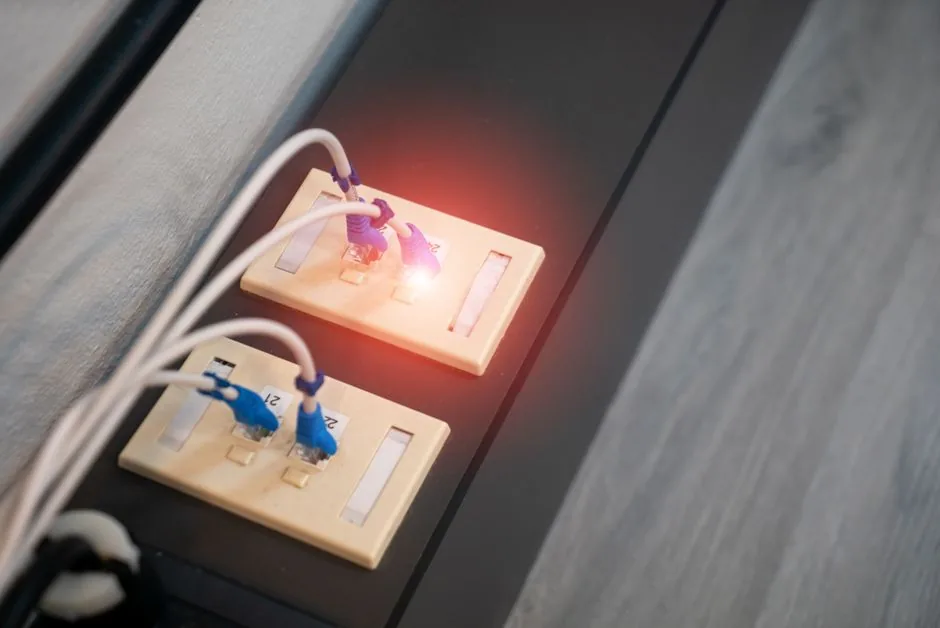 close-up of Ethernet ports and LAN cables on a gaming router