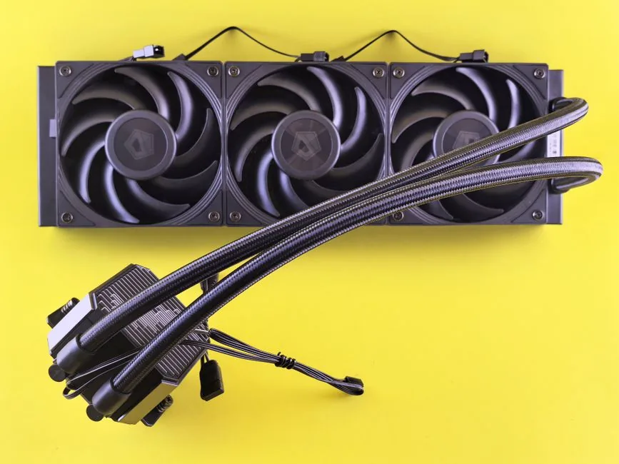 three-fan AIO radiator keeping the 9800X3D cool